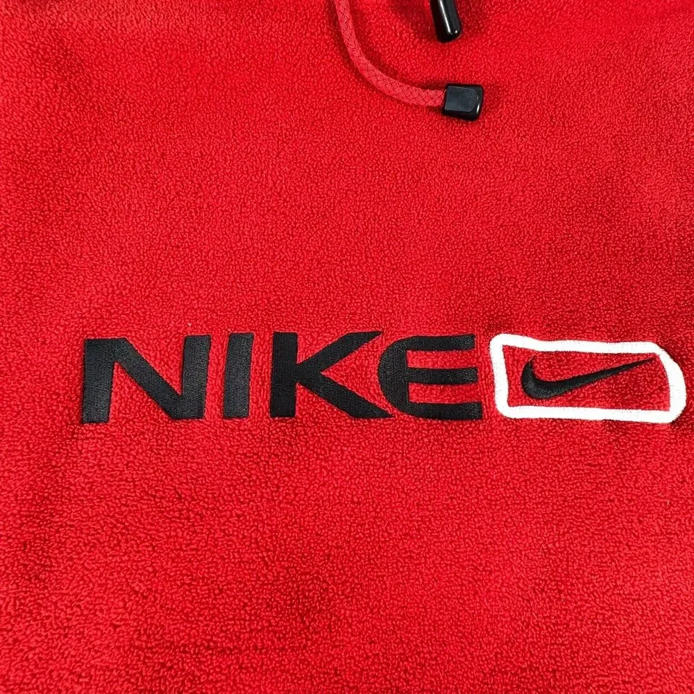 Vtg Nike Travis Scott Center Swoosh Spell Out Fleece Hoodie Sweatshirt Red Men L